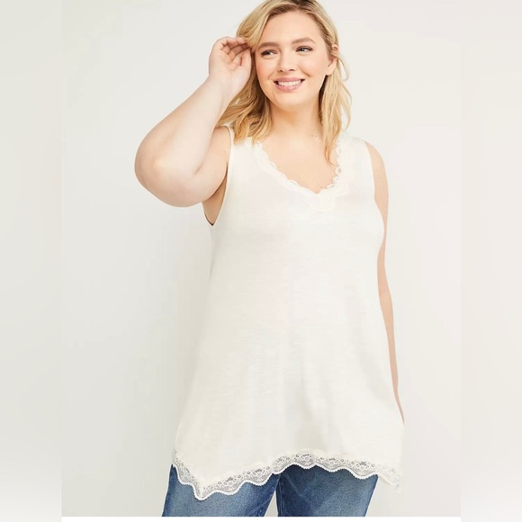 Lane Bryant Ivory Lace Trim Tank Top - Picture 2 of 10